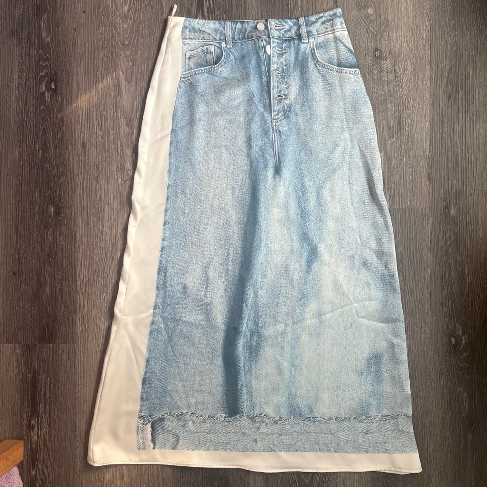 Zara trompe l’oeil denim silk skirt small